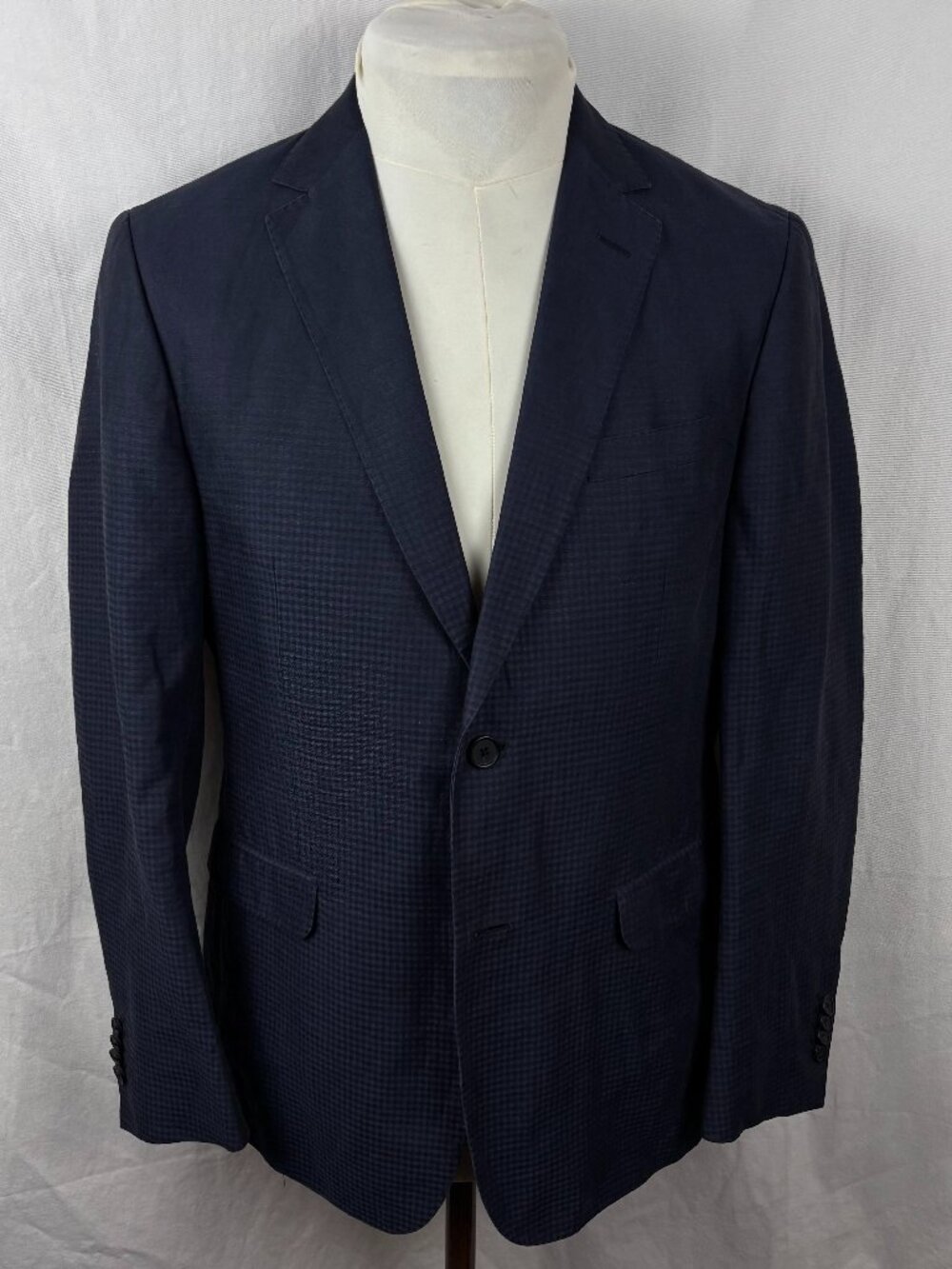 Z Zegna Navy Ombré Check Linen Cotton Drop 8 Sport Coat Blazer 50R